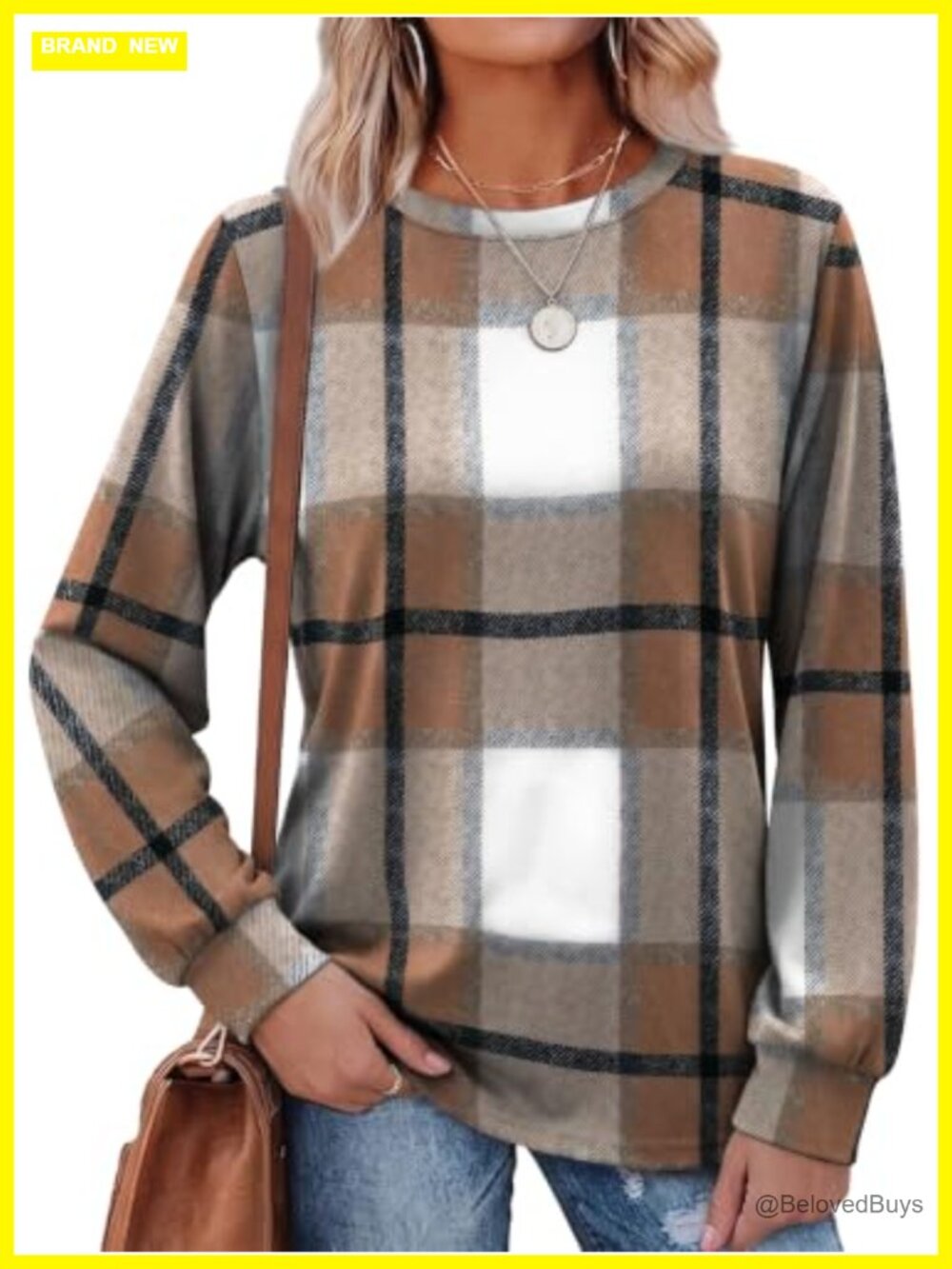 Womens Crewneck Sweatshirt Long Sleeve Pullover Thermal Knit Top - Picture 3 of 6